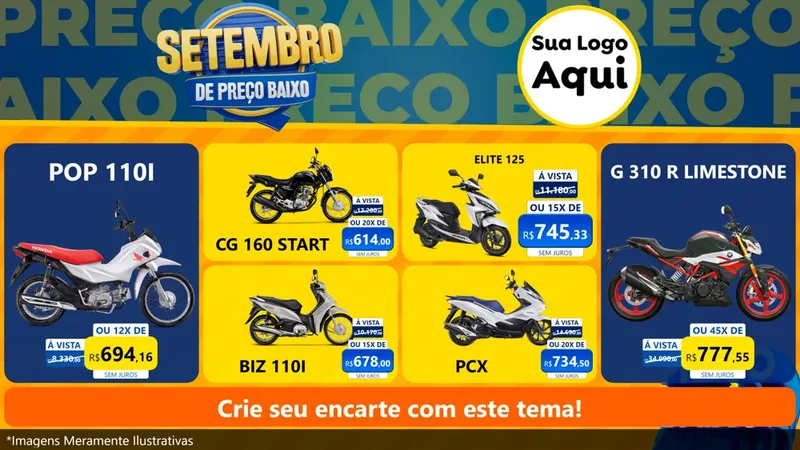 Modelo de TV para TV Horizontal com o tema Setembro De Preço Baixo para Concessionaria de Motos