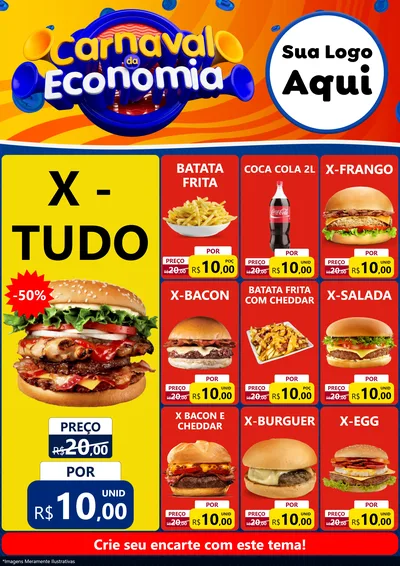 Modelo de Encarte para Encarte A4 Vertical com o tema Carnaval da Economia para Hamburgueria