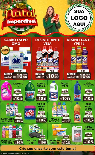 Modelo de Encarte para Encarte Grande com o tema Natal Imperdível para Produtos de Limpeza