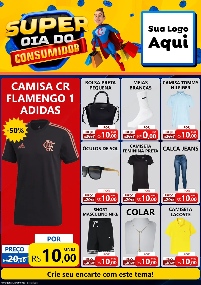 Modelo de Encarte para Encarte A4 Vertical com o tema Super Dia do Consumidor para Roupas e acessórios