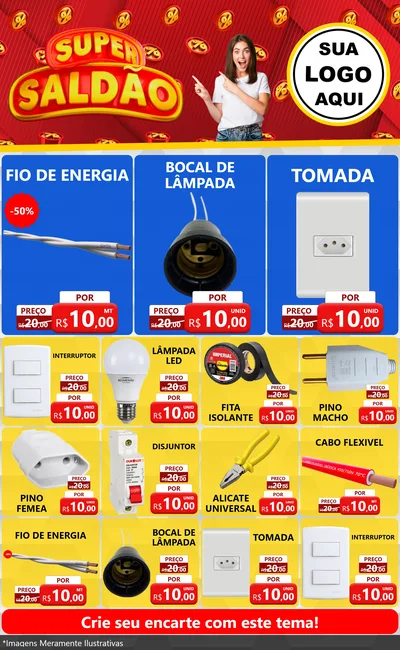 Modelo de Encarte para Encarte Grande com o tema Super Saldão para Materiais Elétricos