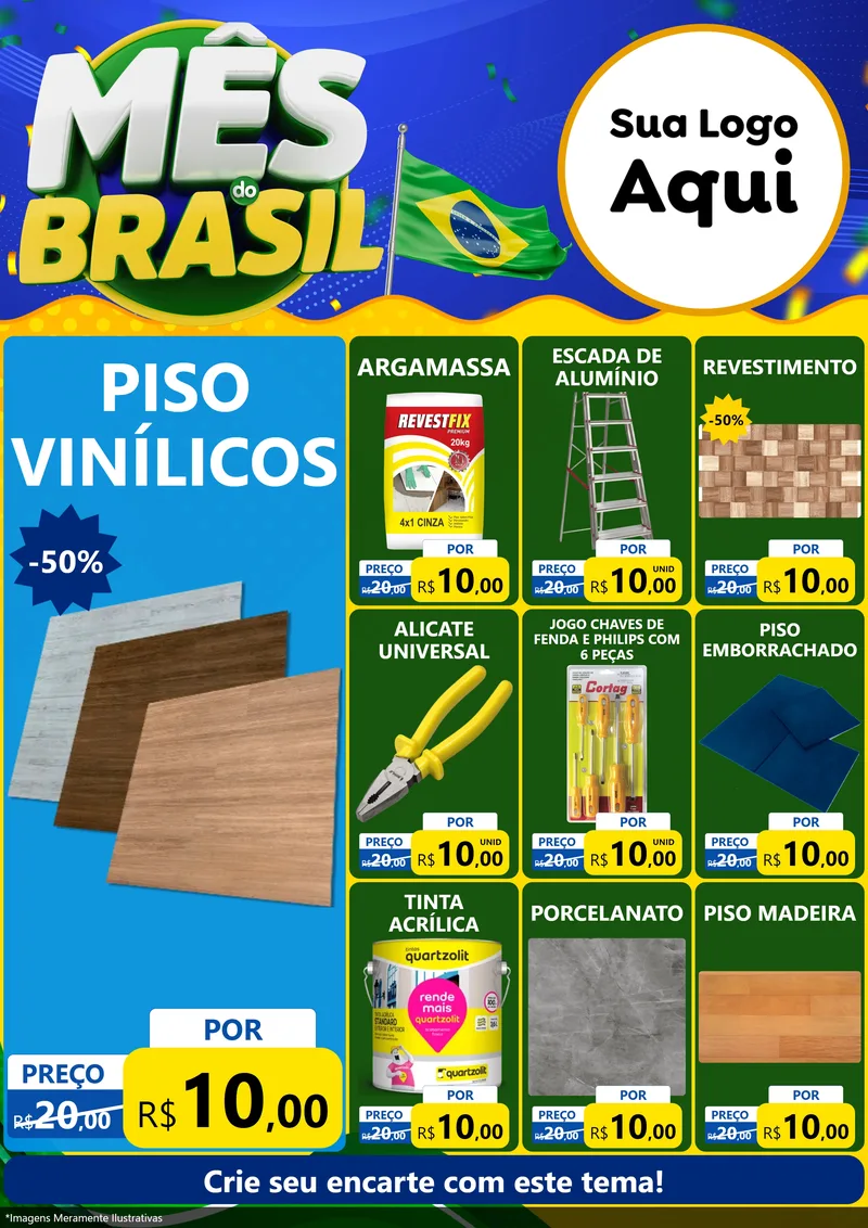Modelo de Encarte para Encarte A4 Vertical com o tema Mês do Brasil para Material para Construção