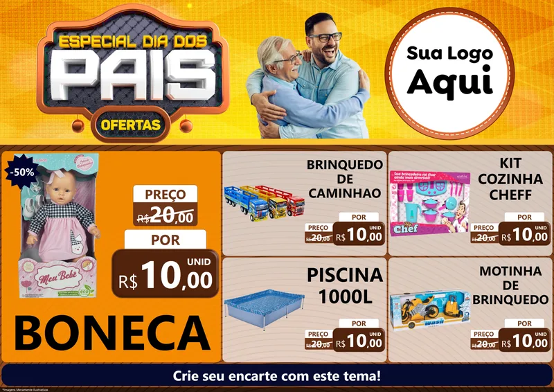 Modelo de Encarte para Encarte A4 Horizontal com o tema Especial Dia dos Pais para Brinquedos
