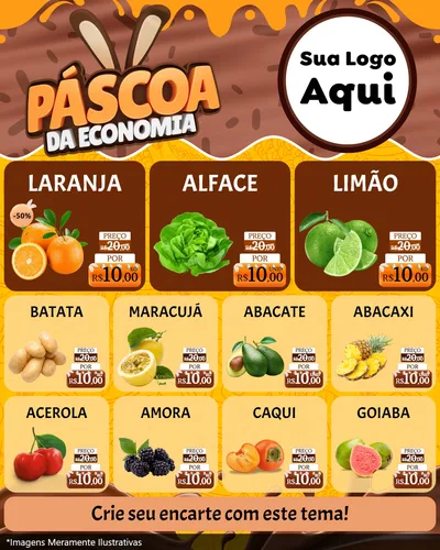 Modelo de Rede Social para Feed Instagram com o tema Páscoa da Economia para Hortifrúti