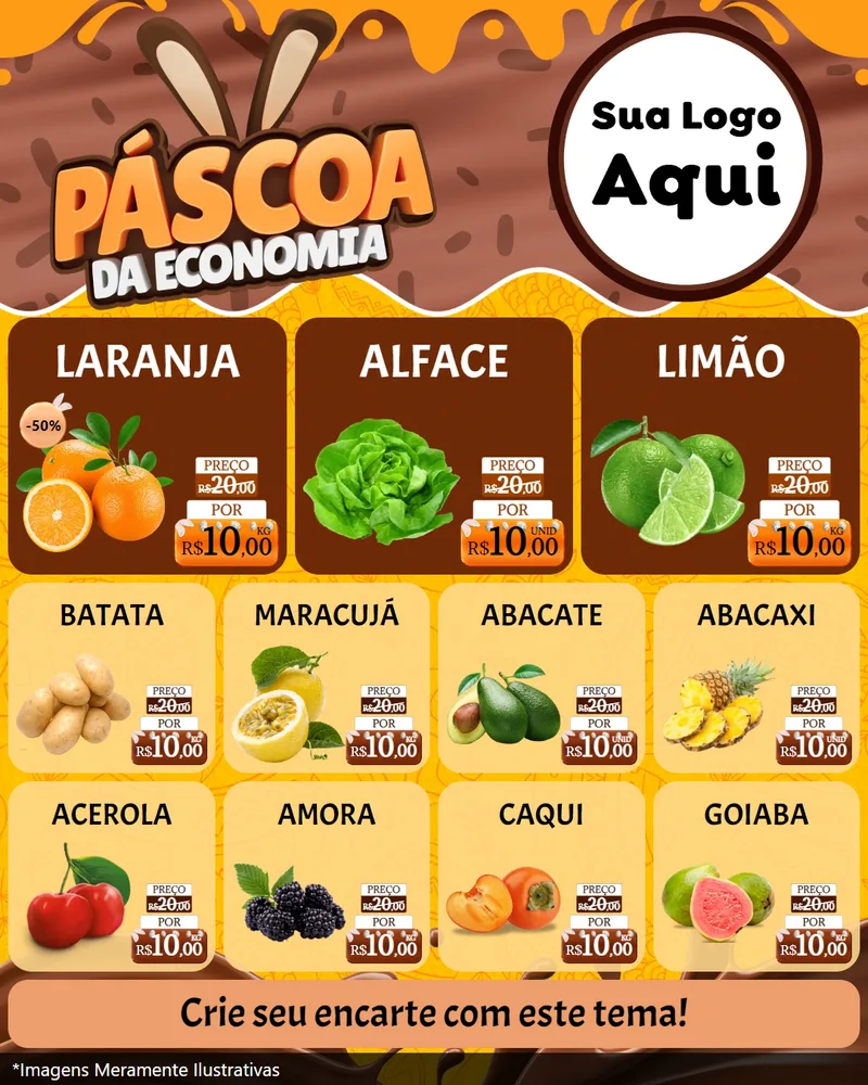 Modelo de Rede Social para Feed Instagram com o tema Páscoa da Economia para Hortifrúti