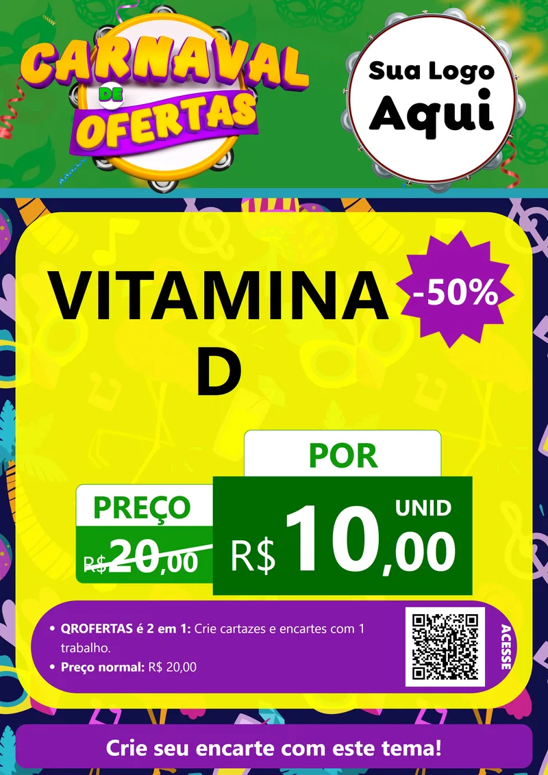 Modelo de Cartaz para Cartaz A4 Vertical com o tema Carnaval de Ofertas para Farmácia