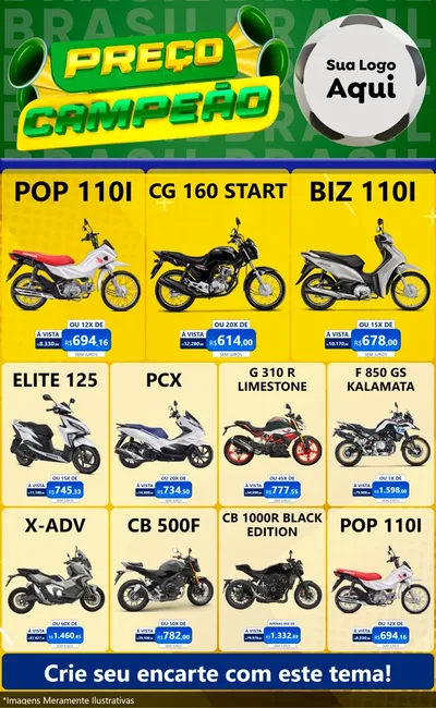 Modelo de Encarte para Encarte Grande com o tema Preço Campeão - Copa para Concessionaria de Motos