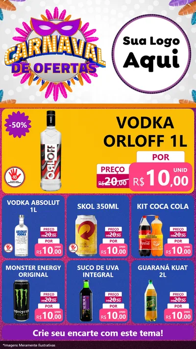 Modelo de Rede Social para Stories com o tema Carnaval de Ofertas para Distribuidora de bebidas