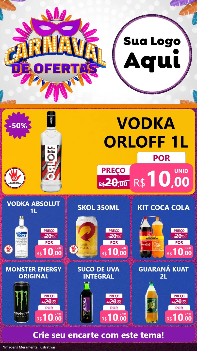 Modelo de Rede Social para Stories com o tema Carnaval de Ofertas para Distribuidora de bebidas