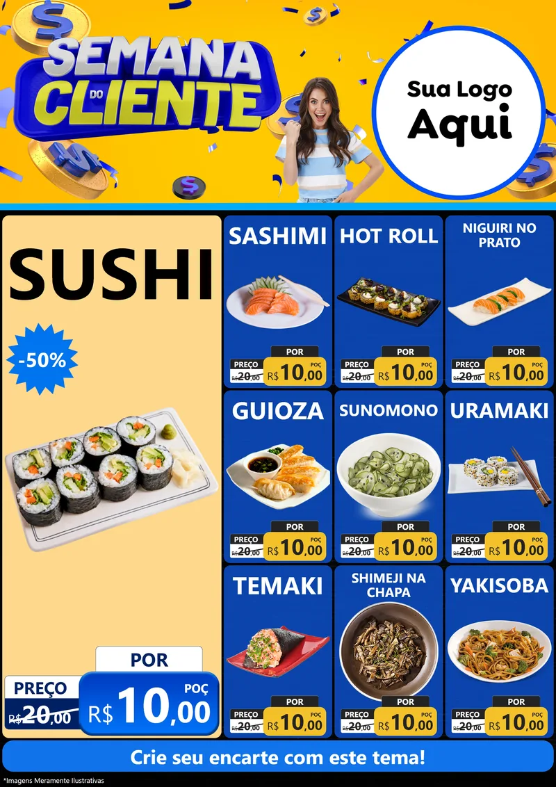 Modelo de Encarte para Encarte A4 Vertical com o tema Semana do Cliente para Comida japonesa