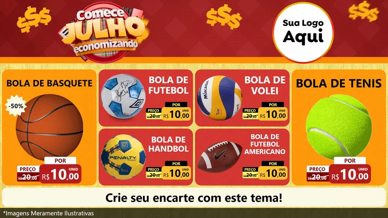 Modelo de TV para TV Horizontal com o tema Comece Julho Economizando para Artigos Esportivos
