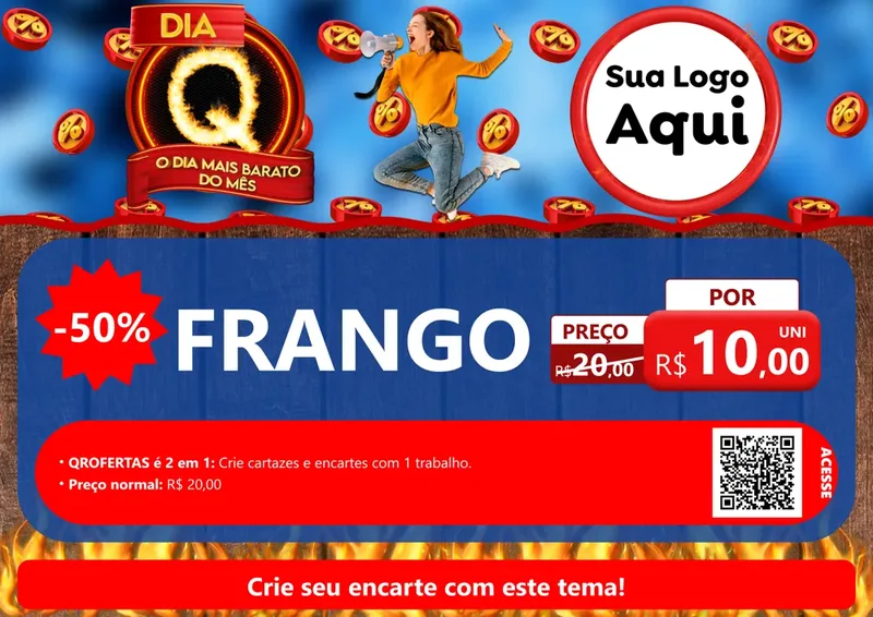 Modelo de Cartaz para Cartaz A4 Horizontal com o tema Dia Q - O Dia Mais Barato Do Mês para Assados