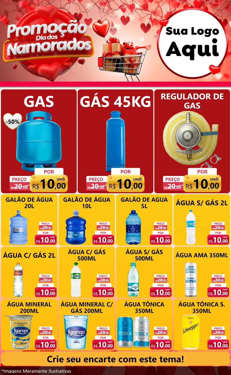 Modelo de Encarte para Encarte Grande com o tema Promoção Dia dos Namorados para Água e gás