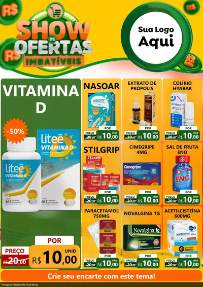 Modelo de Encarte para Encarte A4 Vertical com o tema Show de Ofertas Imbatíveis para Farmácia