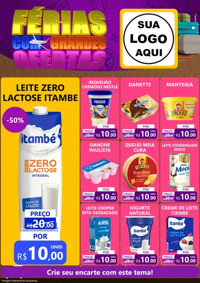 Modelo de Encarte para Encarte A4 Vertical com o tema Férias com Grandes Ofertas para Frios e Laticínios