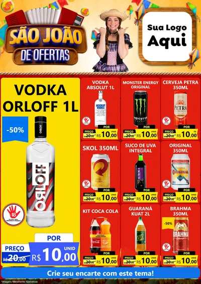 Modelo de Encarte para Encarte A4 Vertical com o tema São João de Ofertas para Distribuidora de bebidas