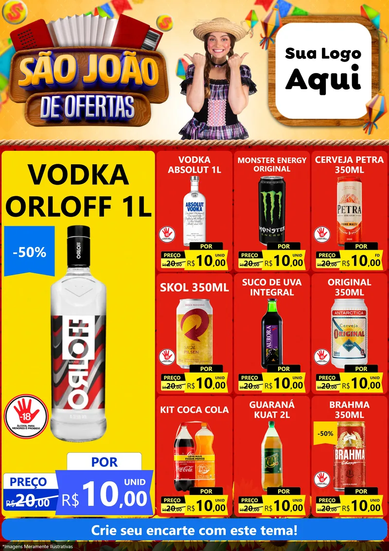Modelo de Encarte para Encarte A4 Vertical com o tema São João de Ofertas para Distribuidora de bebidas