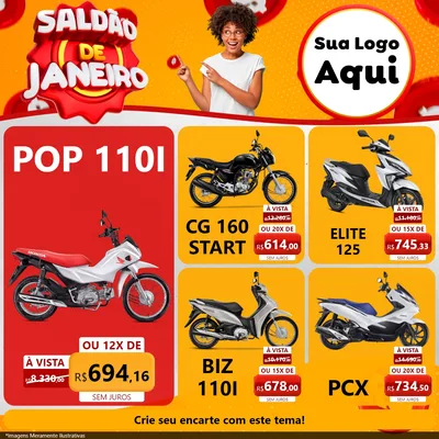 Modelo de Rede Social para Feed Facebook com o tema Saldão de Janeiro para Concessionaria de Motos
