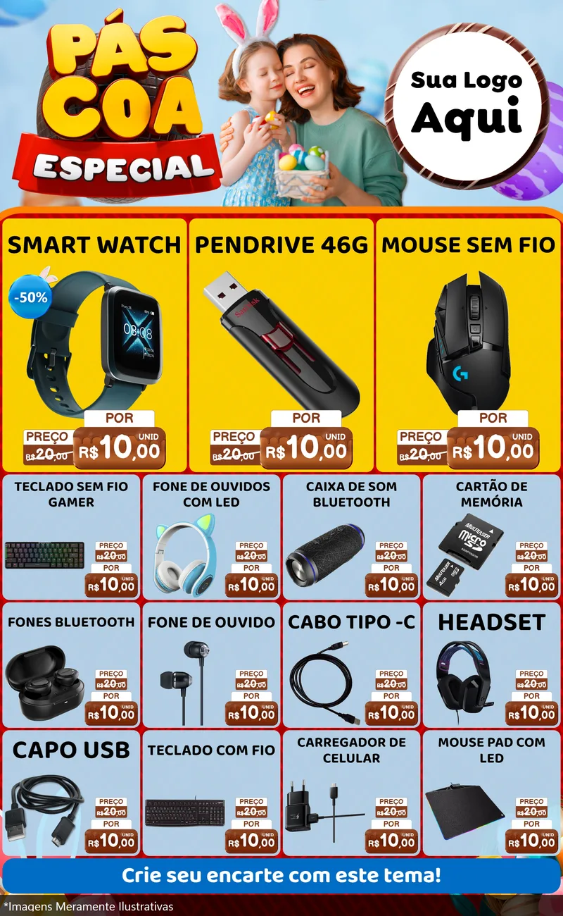 Modelo de Encarte para Encarte Grande com o tema Páscoa Especial para Informática