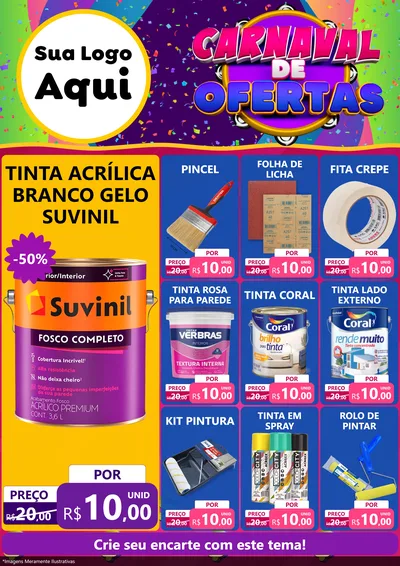 Modelo de Encarte para Encarte A4 Vertical com o tema Carnaval de Ofertas para Tintas e Ferramentas