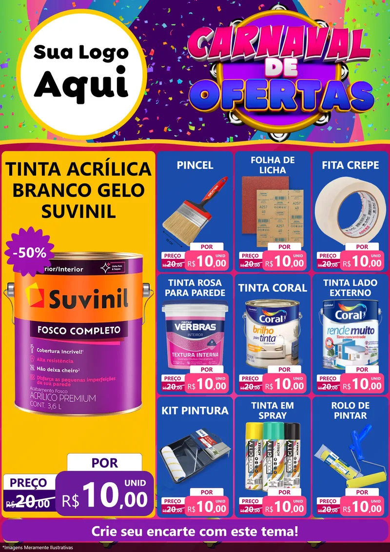 Modelo de Encarte para Encarte A4 Vertical com o tema Carnaval de Ofertas para Tintas e Ferramentas