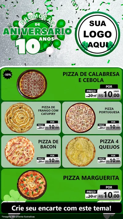 Modelo de TV para TV Vertical com o tema Promoção de Aniversário - 10 Anos para Pizzaria