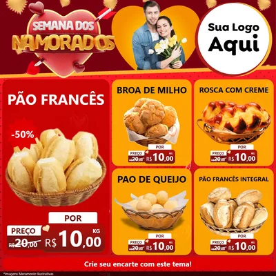 Modelo de Rede Social para Feed Facebook com o tema Semana dos Namorados para Padaria