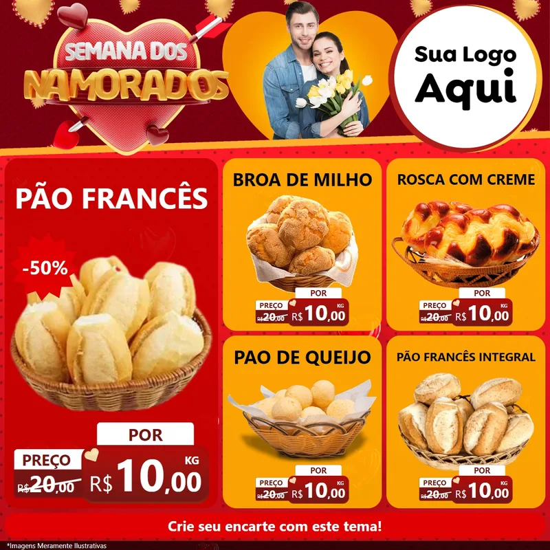 Modelo de Rede Social para Feed Facebook com o tema Semana dos Namorados para Padaria