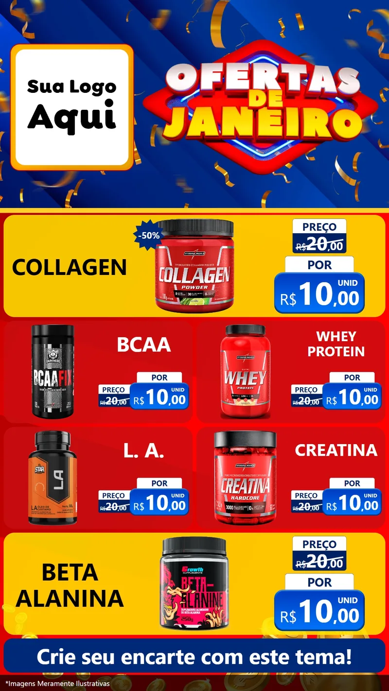 Modelo de TV para TV Vertical com o tema Ofertas de Janeiro para Suplementos alimentares