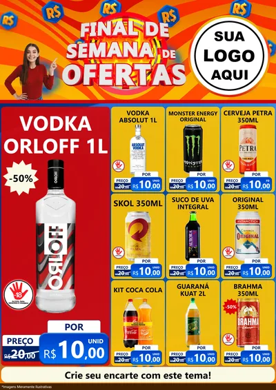 Modelo de Encarte para Encarte A4 Vertical com o tema Final de Semana de Ofertas para Distribuidora de bebidas