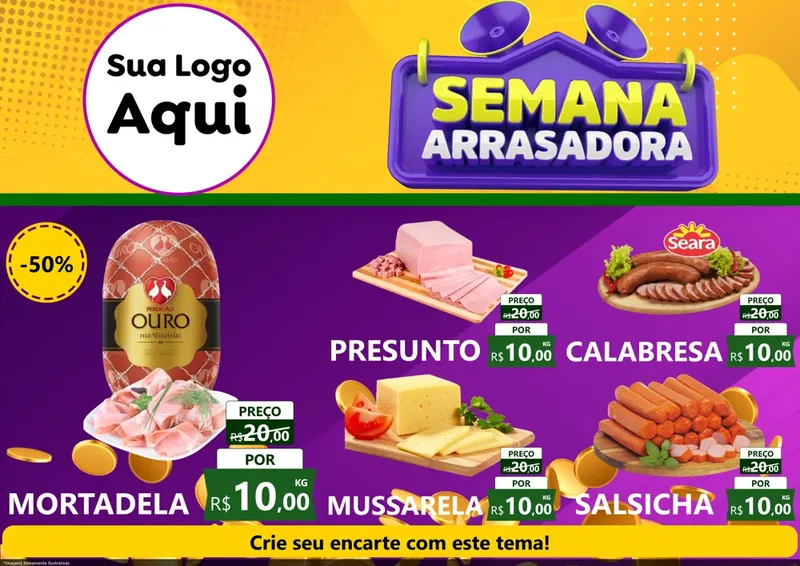 Modelo de Encarte para Encarte A4 Horizontal com o tema Semana Arrasadora para Frios e Laticínios