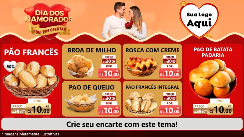 Modelo de TV para TV Horizontal com o tema Dia dos Namorados - Aqui Tem Ofertas para Padaria