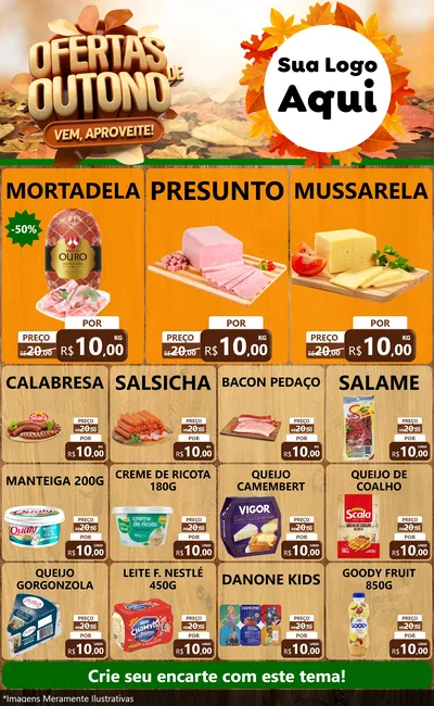 Modelo de Encarte para Encarte Grande com o tema Ofertas de Outono - Vem, Aproveite! para Frios e Laticínios