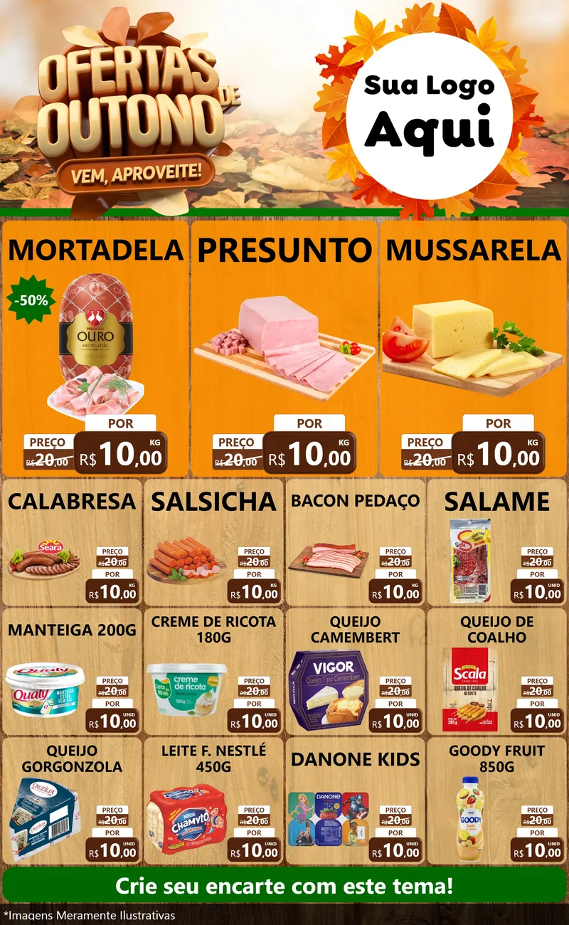 Modelo de Encarte para Encarte Grande com o tema Ofertas de Outono - Vem, Aproveite! para Frios e Laticínios