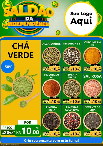 Modelo de Encarte para Encarte A4 Vertical com o tema Saldão da Indepêndencia para Produtos Naturais