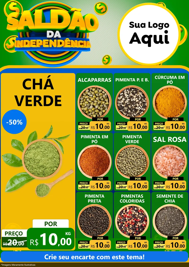 Modelo de Encarte para Encarte A4 Vertical com o tema Saldão da Indepêndencia para Produtos Naturais