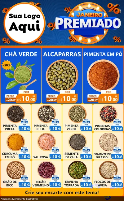 Modelo de Encarte para Encarte Grande com o tema Janeiro Premiado para Produtos Naturais