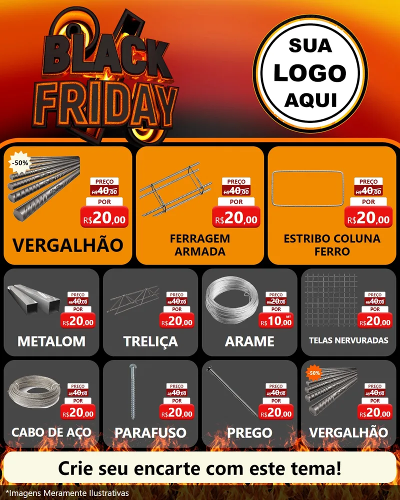 Modelo de Rede Social para Feed Instagram com o tema Black Friday para Ferragens