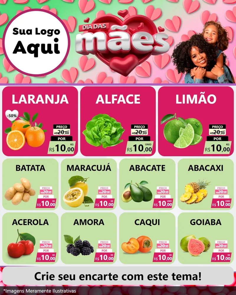 Modelo de Rede Social para Feed Instagram com o tema Dia das Mães para Hortifrúti
