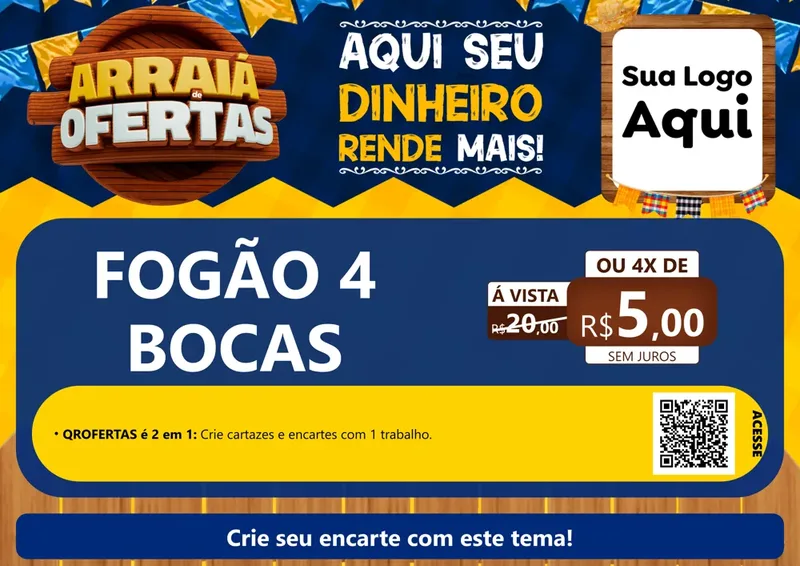Modelo de Cartaz para Cartaz A4 Horizontal com o tema Arraiá de Ofertas - Junina para Móveis e Eletro