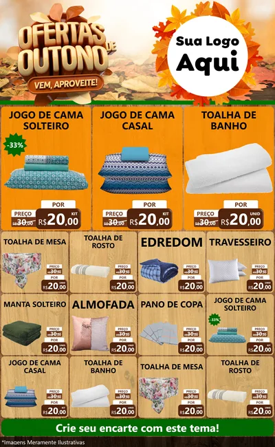 Modelo de Encarte para Encarte Grande com o tema Ofertas de Outono - Vem, Aproveite! para Cama, Mesa e Banho
