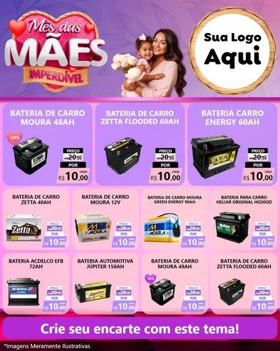 Modelo de Rede Social para Feed Instagram com o tema Mês das Mães Imperdível para Baterias Elétricas