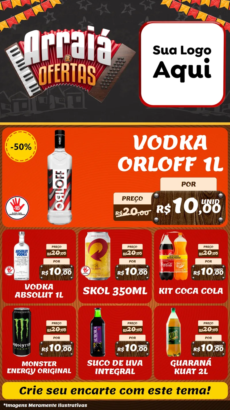 Modelo de Rede Social para Stories com o tema Arraiá de Ofertas - Junina para Distribuidora de bebidas