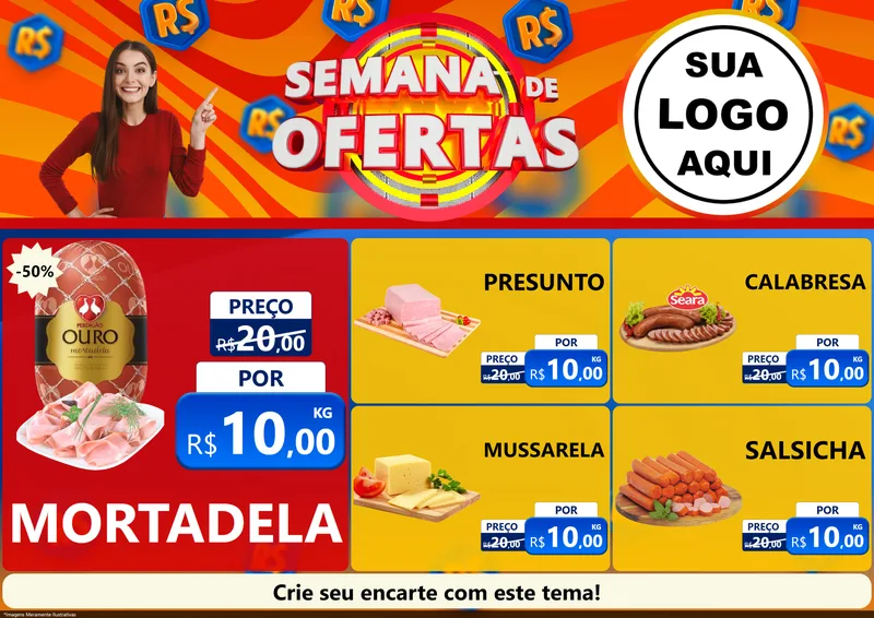 Modelo de Encarte para Encarte A4 Horizontal com o tema Semana de Ofertas para Frios e Laticínios