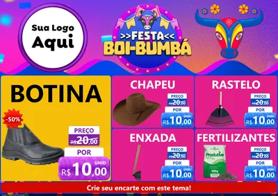 Modelo de Encarte para Encarte A4 Horizontal com o tema Festa Boi-Bumbá para Agropecuária