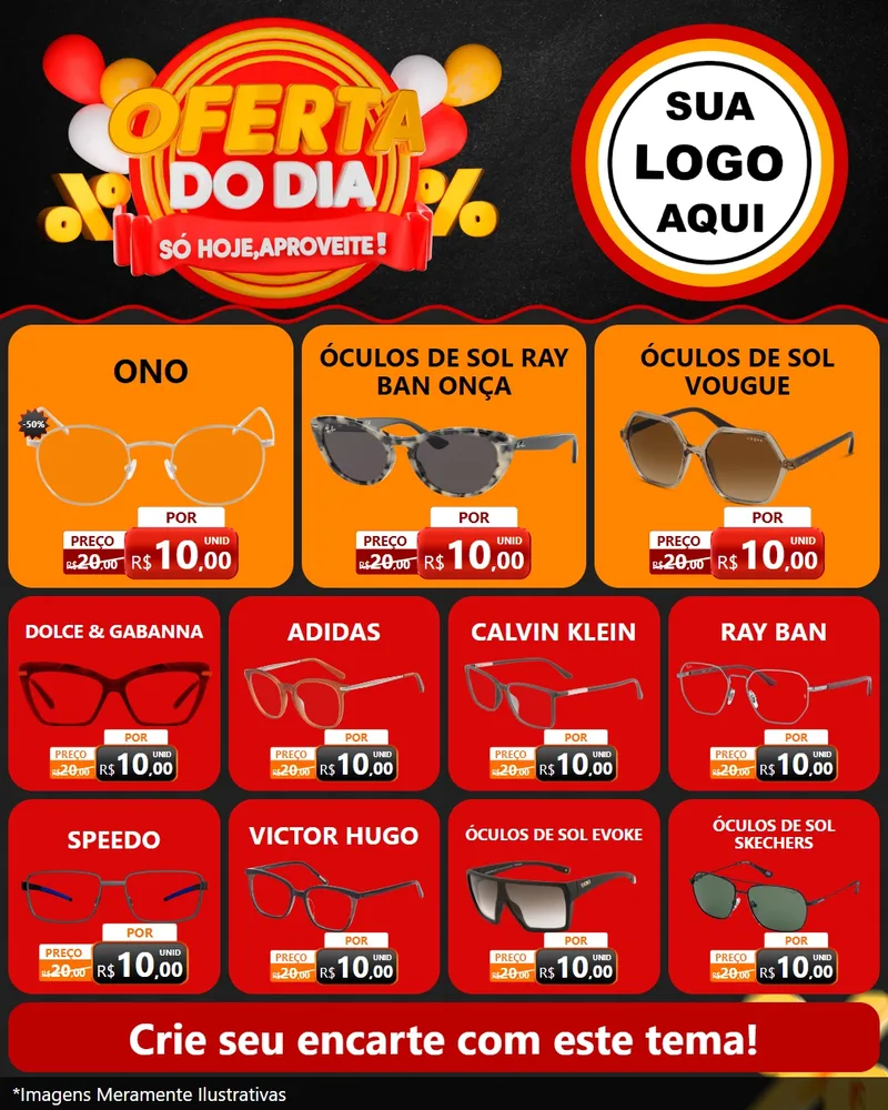 Modelo de Rede Social para Feed Instagram com o tema Oferta do Dia - Só hoje, Aproveite! para Óticas