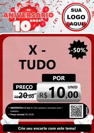 Modelo de Cartaz para Cartaz A4 Vertical com o tema Promoção de Aniversário - 10 Anos para Hamburgueria