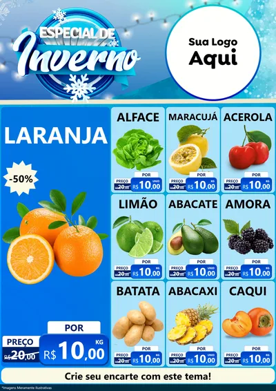 Modelo de Encarte para Encarte A4 Vertical com o tema Especial de Inverno para Hortifrúti