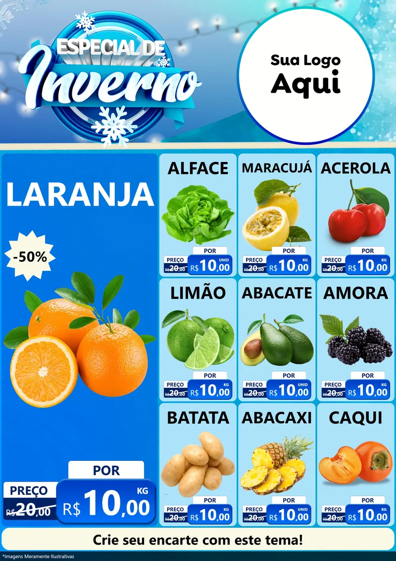 Modelo de Encarte para Encarte A4 Vertical com o tema Especial de Inverno para Hortifrúti