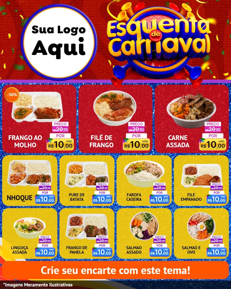 Modelo de Rede Social para Feed Instagram com o tema Esquenta de Carnaval para Restaurante